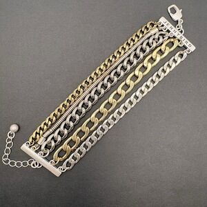 Jenny Bird Gold & Silver Tone Multi Chain Mixed Metal Link Bracelet Adjustable